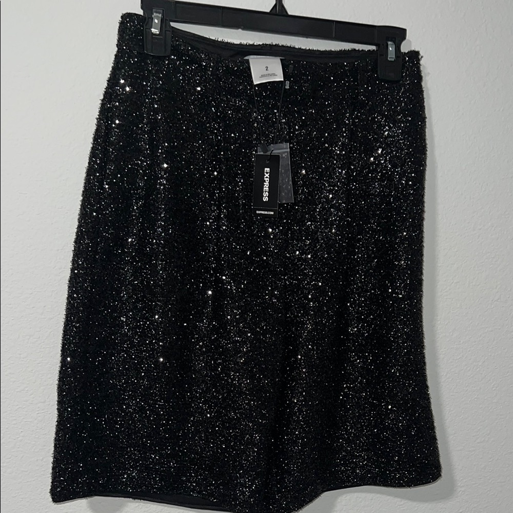 Express Black Sequin A-Line Short Cocktail